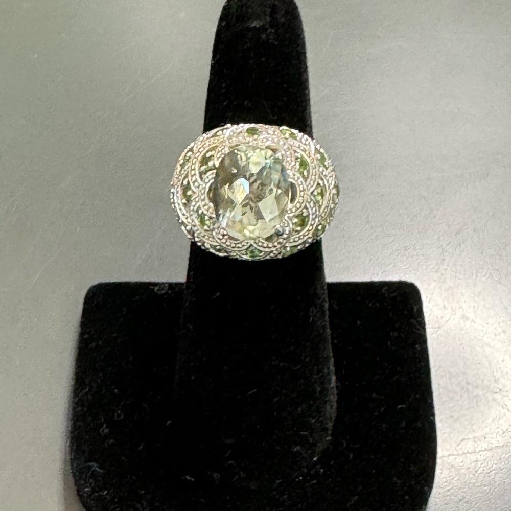 Sterling Silver Green Prasiolite cocktail statement ring size 6